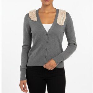 Simply Vera Vera Wang Grey Ruffle Shoulder Cardigan Sweater Size Small